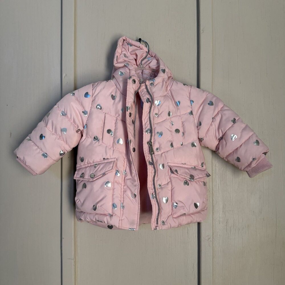 Urban Republic Girls Puffer Coat Jacket Hood 18 Month Pink Hearts Warm Layering